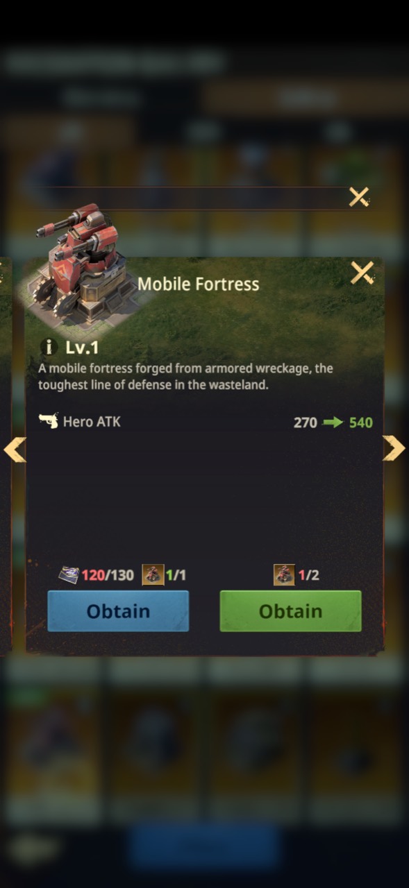 Mobile Fortress decoration Hero ATK increase from level 1 to the next level