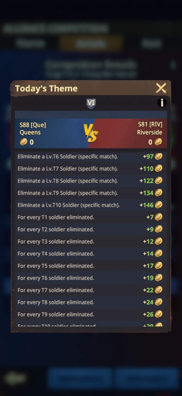 Raid Day points for specific-match and enemy-soldier eliminations by tier
